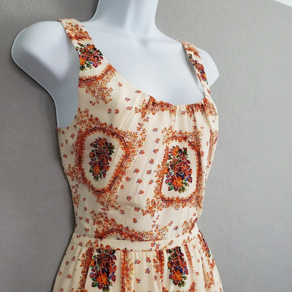 Madewell 2 100% Silk Mini Dress Cream Floral Medallion Boho Sleeveless - Picture 9 of 13